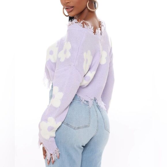 Just Polly Bloom Lavender Long Sleeves Cropped Sweater - Picture 6 of 7